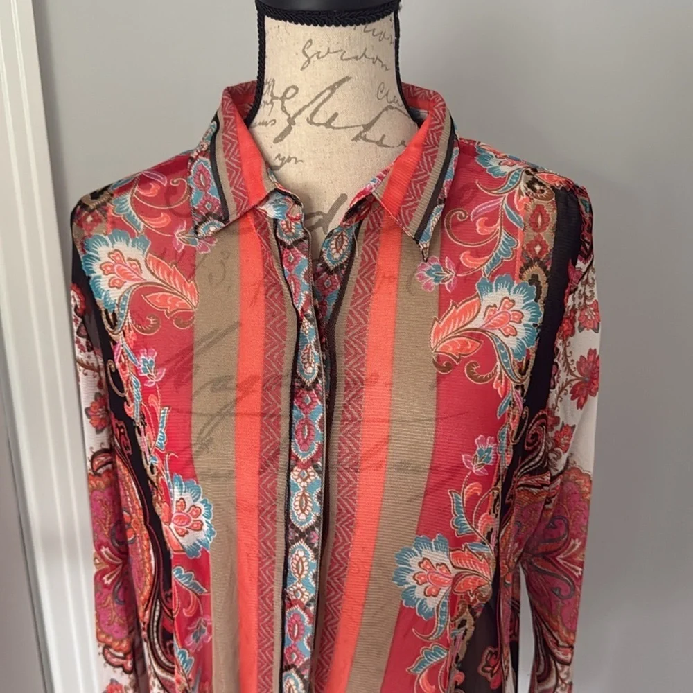 Chico's Travelers Tunic Top 12/14 Large Lightweight Paisley Stretch Boho Bright - Picture 4 of 8
